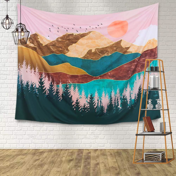 230x180cm seinävaate, auringonlaskun taidevaate metsäpuuvaate vuori seinävaate psykedeelinen