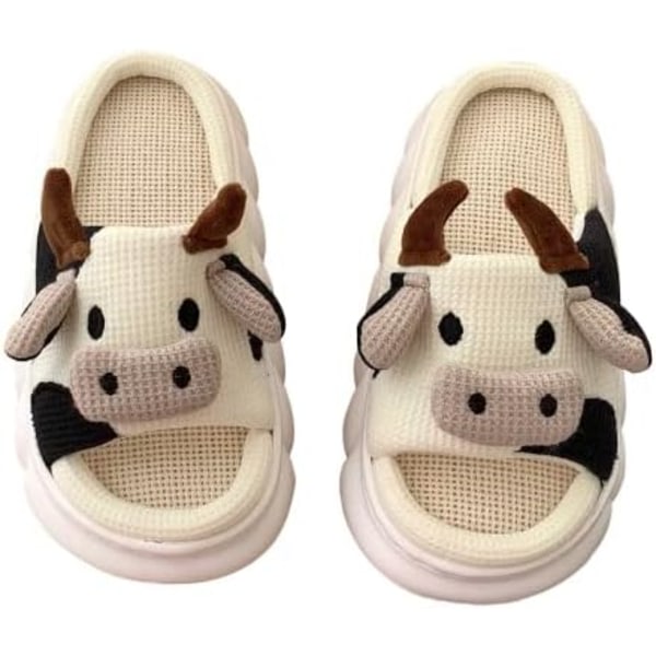 Cartoon Ko Slippers i Bomull, Vinter Inomhus & Utomhus Slippers för Kvinnor