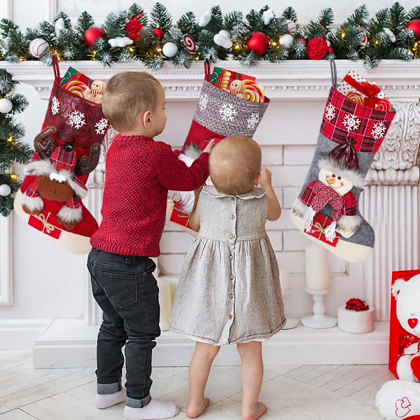 3-pack 3D Plysch Julstrumpor för Juldekoration 19,6\"