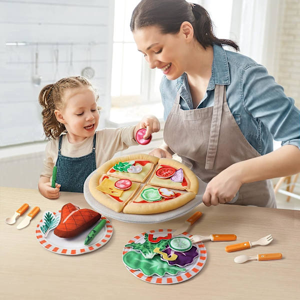 Blå Drøm Filt Spill Mat Pizza Lekesett for Barn