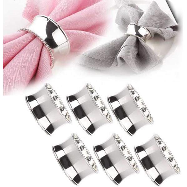 (Silver Beaded Edge, 6 PCS) Servettring Set, Middagsservett Spänne Hållare, Handgjord Natura
