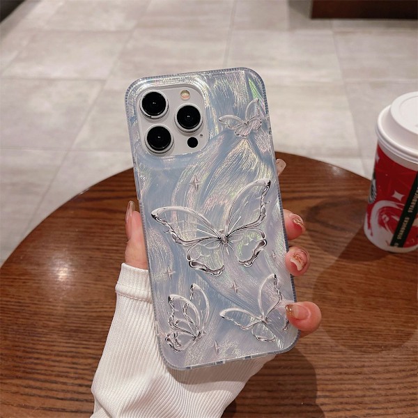 Skal för iPhone 13 & iPhone 14, glänsande fjärilsdesign, trendigt sött mjukt slimmat stöttåligt TPU skyddande mobilskal för kvinnor flickor, estetiskt