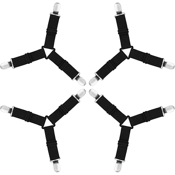 (Sort) Lagenstropper, 4-delt monterede lagenfastgørelser, trekantform, elastisk madrasstrammer, annonce
