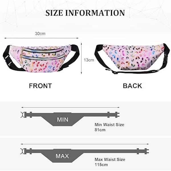 (Rosa) Unisex Lasertrykt Midjeveske, Multi-lomme Vanntett Mote PU Midjeveske for Reiser, H