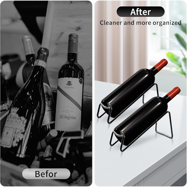 2 stk. Vinflaskeholder, Metal Lille Vinstativ, Bordplads Vinflaskeopbevaring Stativ til Skab, Pantry, Bar, Sort