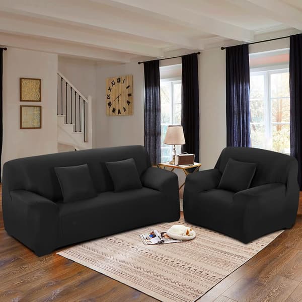 3-sits stretchbart sofföverdrag, universell passform med armstöd, tvättbart, halkfritt, elastiskt sofföverdrag, svart