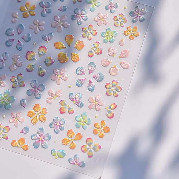 Blomster Nagelstickers för Nagelkonst, 5D Präglade Nageldekaler Sommar Blommor Nagelmaterial Självhäftande Nageldesign Stickers Färgglada Blommor Nagelkonst