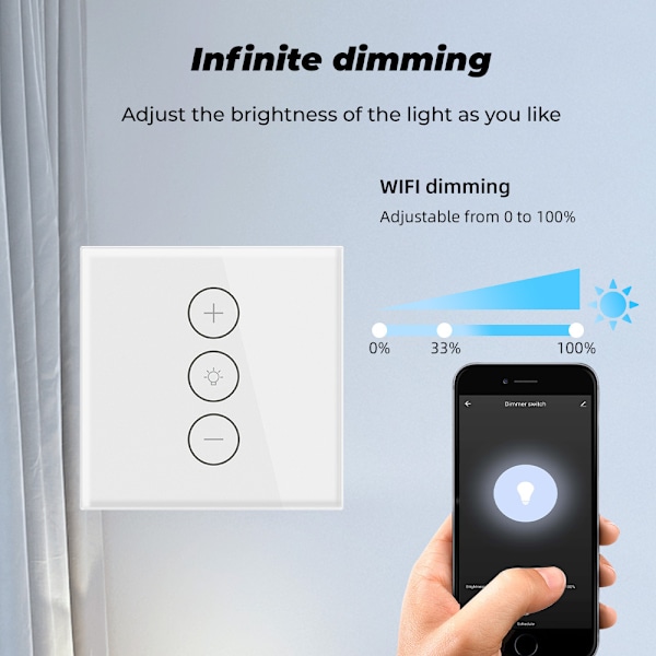 Dimmer, procentfunktion WiFi lysdæmper med timerfunktion, WLAN stemmestyret indbygget lys