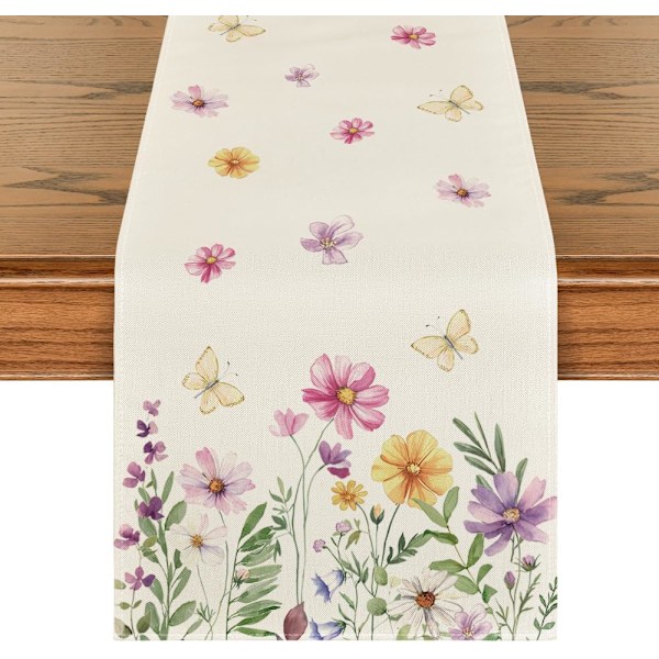 33x183cm Mode Blommor Fjärilar Vår Bordslöpare Sommar Tvättbar Säsongsbetonad Köksbordsdekoration Inomhus Utomhus Högtidsdekor