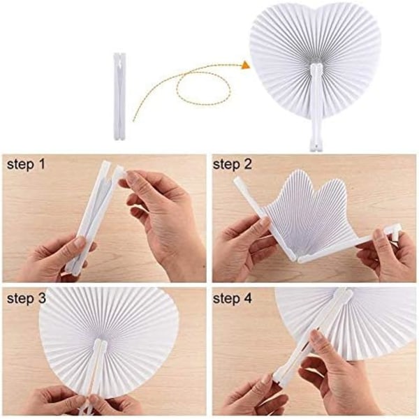 20 stk Hjerteformede Papirvifter til Bryllup Lommefoldbare Papirvifter med Plastgrep Hvite Blanke Vifter for Gjest Cele