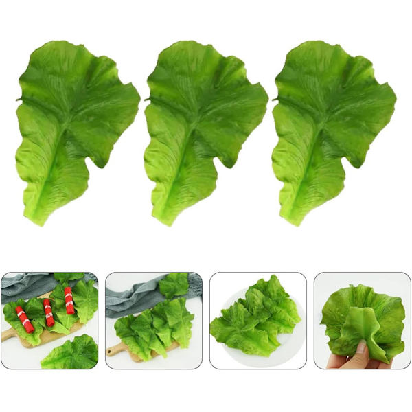 3 stk. Kunstig grønnsak Falsk salat Kunstige salatblader Sa