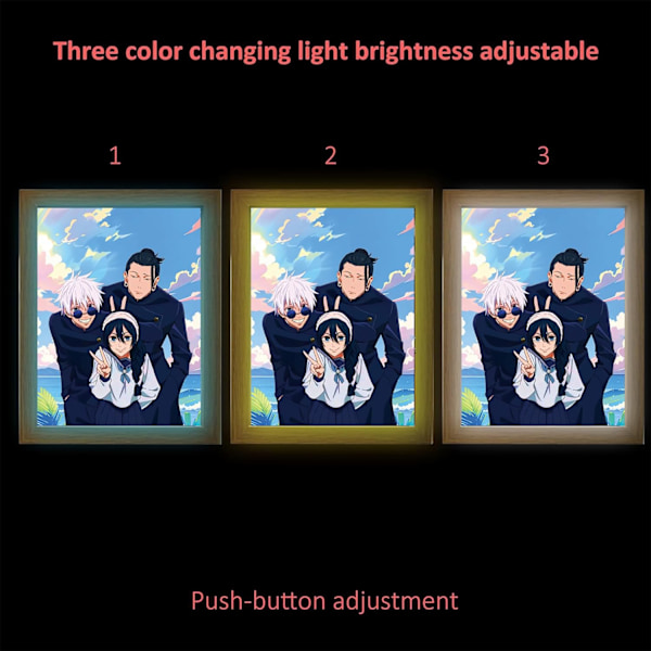 Jujutsu Kaisen LED-kunst - Gojo Satoru, Getou Suguru og Amanai Riko-utgave, USB-drevet, 3 lysmoduser