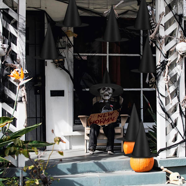 12 kpl Halloween-noittien hattuja, mustat riippuva noittien hatut, noitapuvun tarvikkeet noittien hatut 100 metriä narua