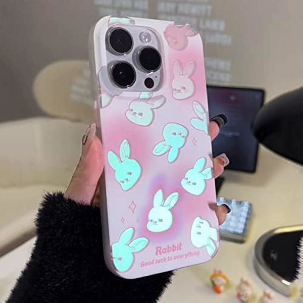 Vaaleanpunainen holografinen pupu puhelimen kuori iPhone 12 Pro Maxille, söpö kukka laser korealainen sarjakuva pupu kuori naisille ja tytöille