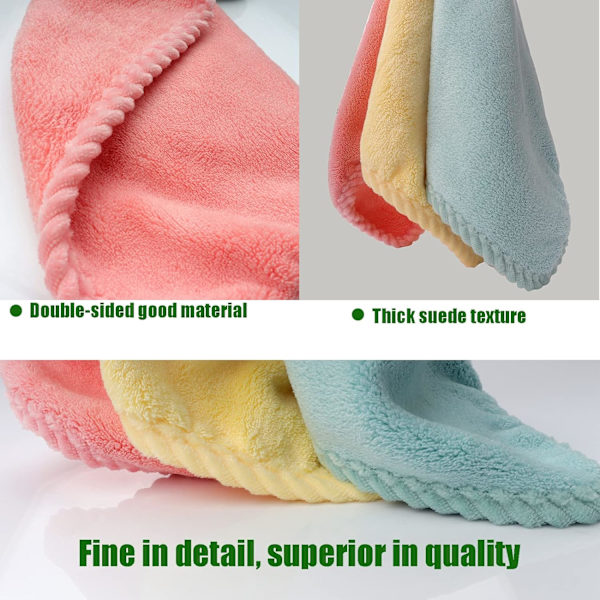 (Lyse farger) 3-delt korallfleece mikrofiber kjøkken- og badhåndklesett for å tørke hendene umiddelbart
