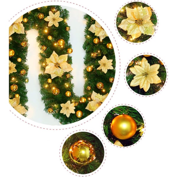 Juleguirlande dekoration med lys, kunstige juleplanter i rotting