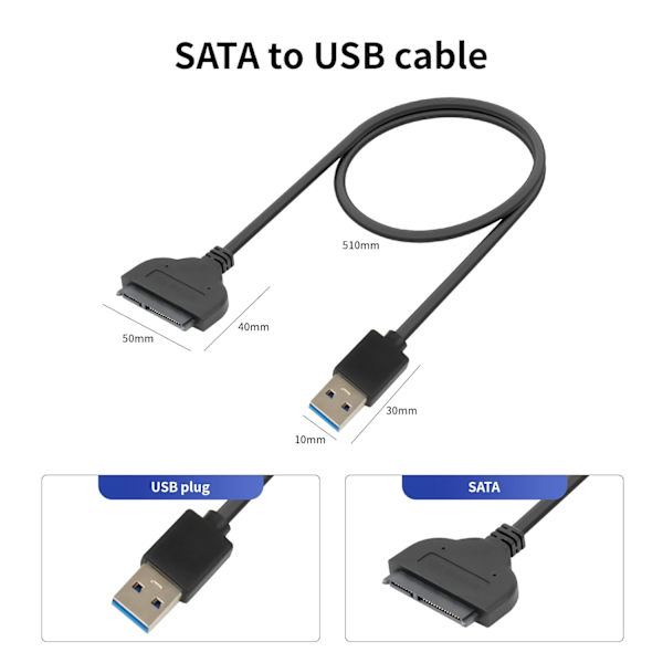 SATA till USB A-kabel, USB A 3.0 till 2,5” SATA III hårddiskadapter - Extern konverterare för