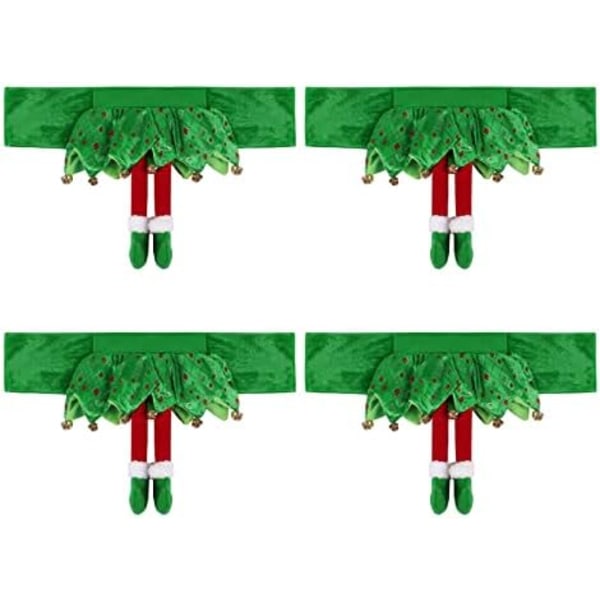 4PCS Christmas Chair Sashes Decorative Stretchy Xmas Dining Chair Back Cover Slipcover Band Girls Skirt with Jingle Bell