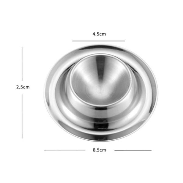 (Sølv) 4 eggkopper, stabelbare, runde, rustfritt stål, polert, tåler oppvaskmaskin, med eggbeholder
