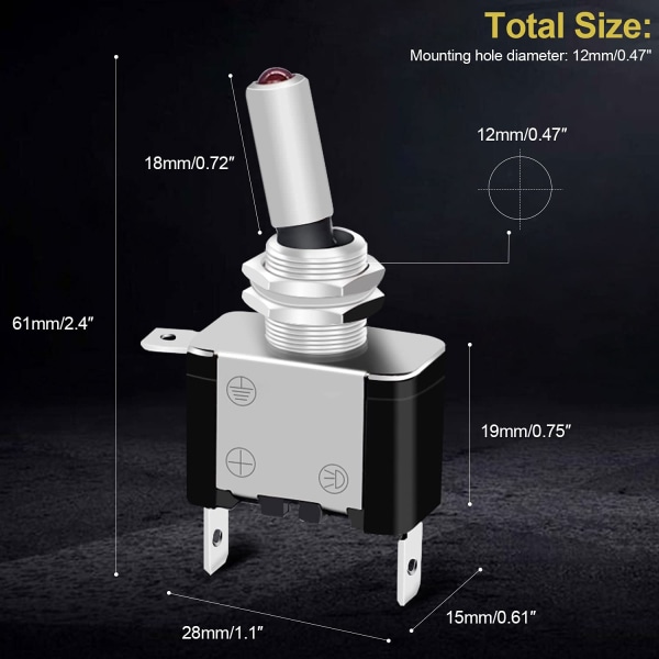 3 kpl keinukytkintä 12V 20A ON/OFF 2-asentoinen 3-napainen SPST-kytkin 12V vipukytkin punaisella LEDillä, B:lle