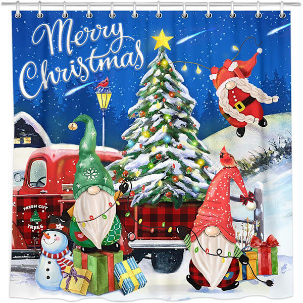Joulukuusen suihkuverho, 72\" x 72\" Merry Christmas Tontut W