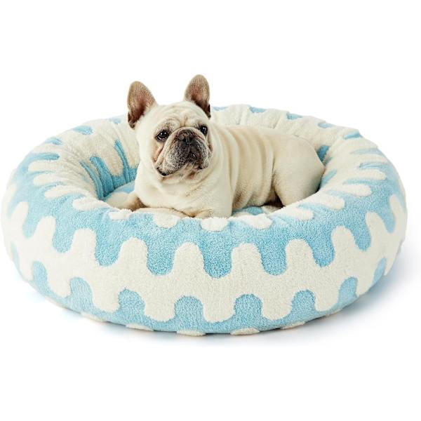 30 tuuman pyöreä koiranpeti sisäkissoille rauhoittava lemmikkisänky söpö moderni Light Blue + White Plaid