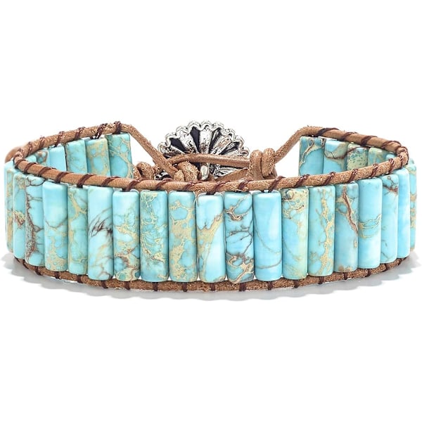 Armbånd for kvinner med ekte steiner, lærreim, helbredende perlearmbånd, kvinner, menn, boho, vennskapssmykker