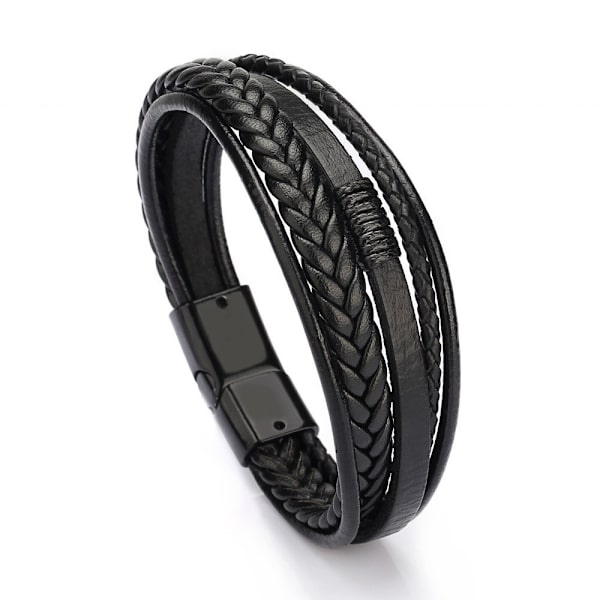 Mode Läderarmband Män Rostfritt Stål Flerskiktsflätad