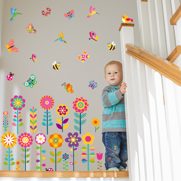 Hageblomster vegg hjørne klistremerker sommerfugler floral baseboard list vegg klistremerker baby sykepleier