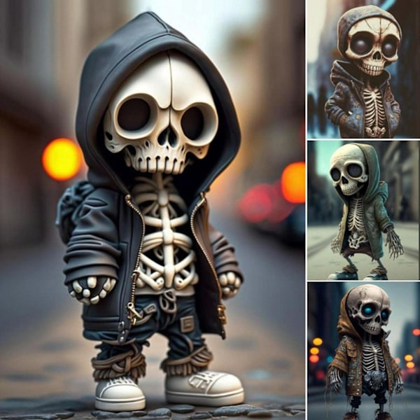 Seje skeletfigurer, nye harpikshåndværk søde statue skelet mindesmærke, samleobjekt skull doll A