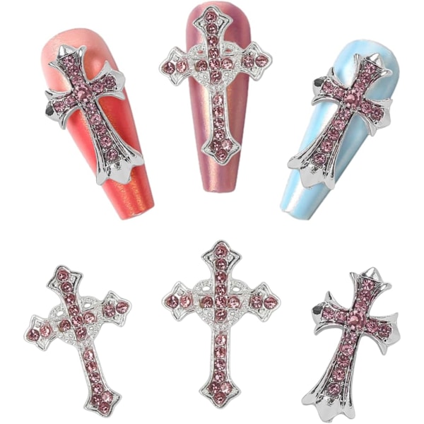 10 stk Retro Kors Negle Charm, Legering Rhinestones Kors Charms Punk Gothic Neglekunst Forsyninger til Akryl Negle Dekoration,