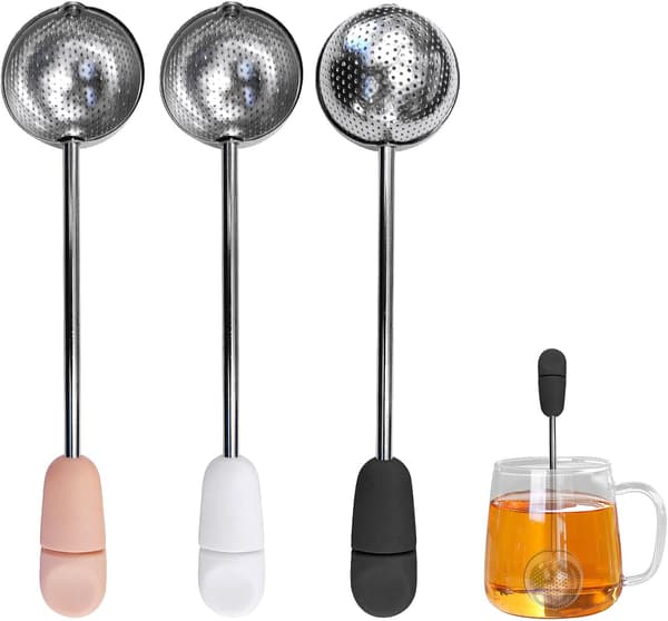 3 stk. Te-kuleinfuser i rustfritt stål med vridning, Gjenbrukbar te-sil i løsvekt i rustfritt stål, Finmasket te-intervall diffuser sil for Nat