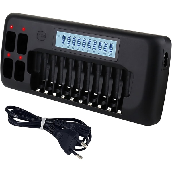 LCD-batterioplader - 14-slot universel smart oplader til AA/AAA Ni-MH-batterier med afladningsfunktion