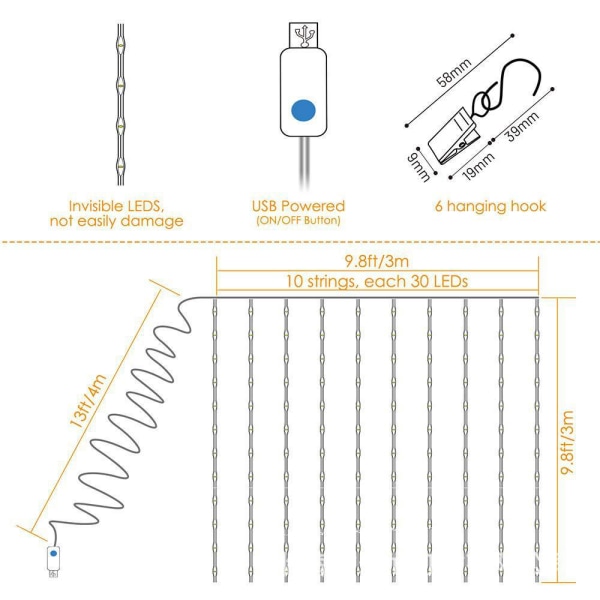 300 LED Lysstreng til Soveværelse, 9,8 x 9,8m, USB-drevet