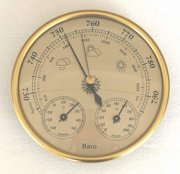 Sølvbarometer, værstasjon med barometer og hygrometer
