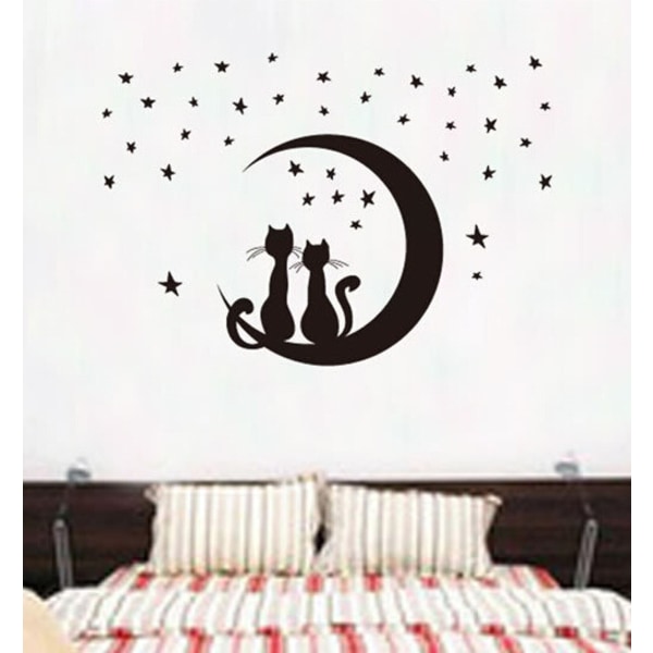 Klistremerke veggmaleri chat noir étoilé chambre d'enfant lune étoile