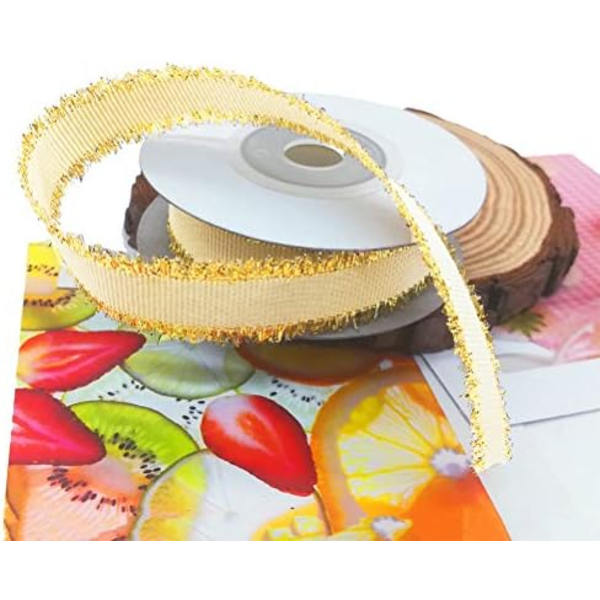 Hvid Glitter Grosgrain Bånd med Guld Kant, DIY Grosgrain Frynse Bånd til Gavehåndværk Bryllup Fest Fødselsdag Indpakning