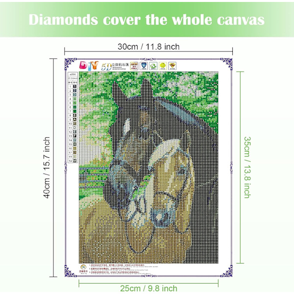 5D Diamantmålningssats 30x40cm DIY Färgglad Häst Diamantkonst