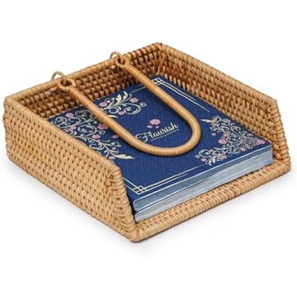 19x19x6cm Serviet Holder, Håndlavet Flad Serviet Holder Kurv, Serviet Holder Til Køkkenborde, Indendørs Og Udendørs, Pi
