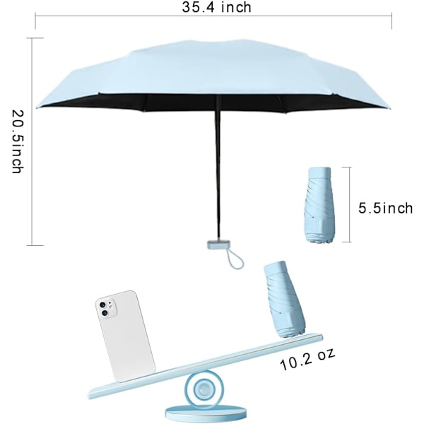 1 kpl Mini Travel Sun Umbrella Lompakko Kotelolla, Pieni Kompakti UV-Suoja Umbrella Sun Pr Light Blue