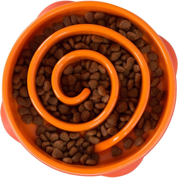 Orange L Fun Feeder Slo-Bowl - Langsom foderautomat til hunde