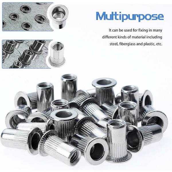 100 kpl M4 M5 M6 M8 puristusmutteria, kierteistetty insertti-niitti, ruostumaton