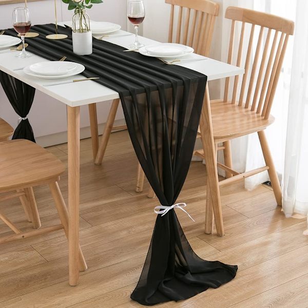 Sort, 300 x 70 cm Juledekoration, Chiffon Bordløber Bryllup