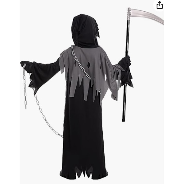 1 setti musta lasten Grim Reaper -asu, punaiset silmät hohtava aave Halloween -asu, M