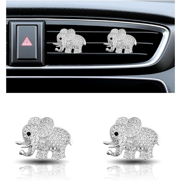 2 stk. Krystal Diamanter Bil Luftventil Klip, Elefant Bling Charms Krystal Bil Luftventil Klip Bil Luftfrisker Diffuser, Bling C