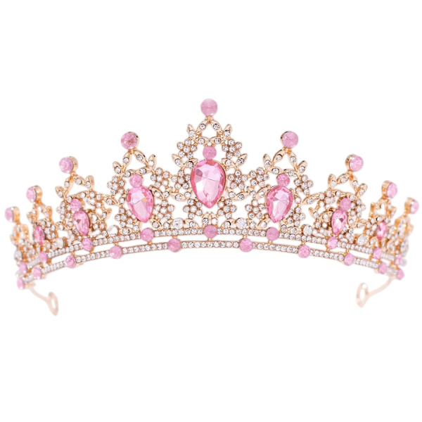 (Guld+Pink) Krystal Tiaraer til Kvinder, Bryllupstiaraer og Kroner til Kvinder Tiaraer til Piger Fødselsdagsfest Prinsessekrone