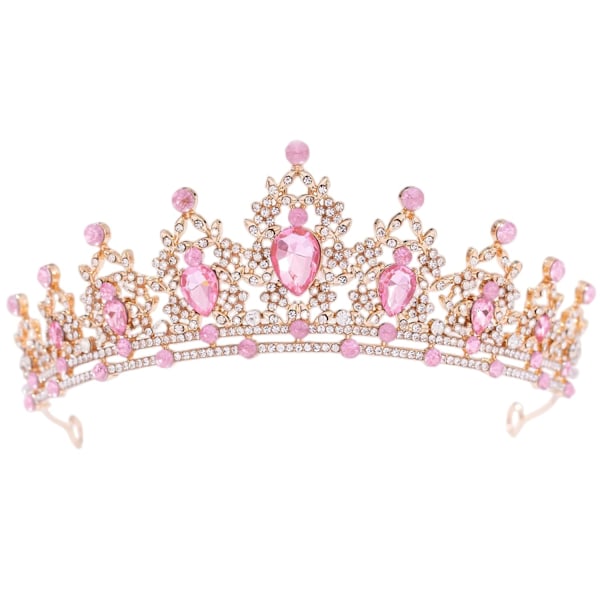 (Guld+Rosa) Kristall Tiara för Kvinnor, Bröllops Tiara och Kronor för Kvinnor Tiara för Flickor Födelsedagsfest Prinsesskrona