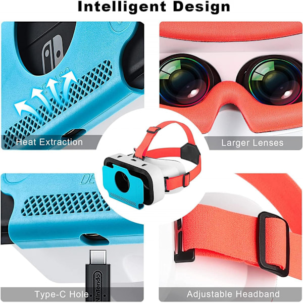 Switch 3D VR-glasögon för Nintendo Switch/Switch OLED, med justerbar grad HD-lins White and Red