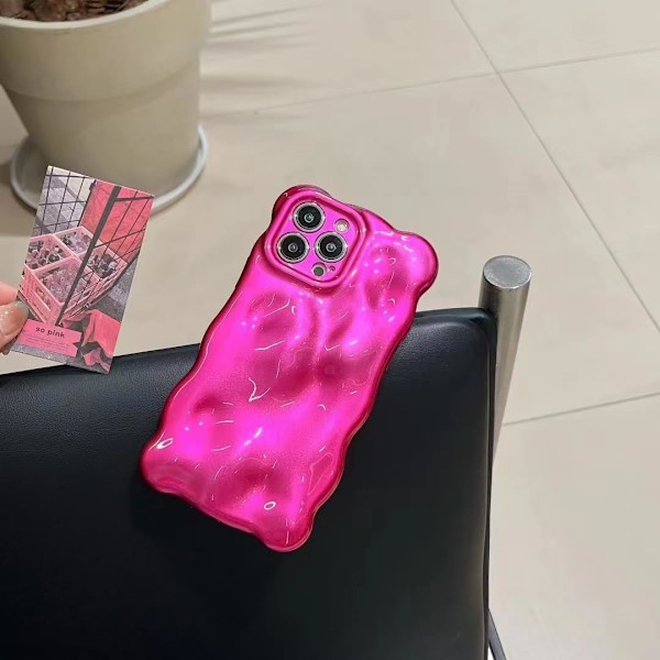 Fodral för iPhone 15, Cool Rosa Bubbla Design 3D Meteoritmönster Vågig Lockig Ram Glitterfodral, Stötsäkert Mjukt T
