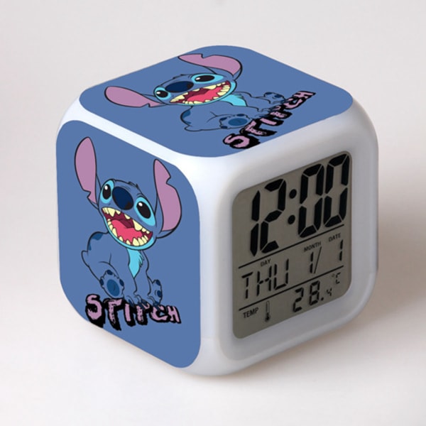 3 tum Mini LED (Stitch 3) Anime Digital Väckarklocka 7 Färgglad Sovrumslampa med Tid,